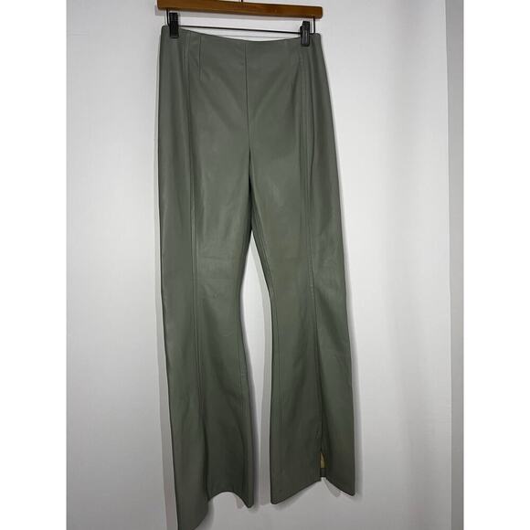 Free People Real Deal Slit Vegan Sage Leather Pants High Waist 27 - Picture 3 of 7